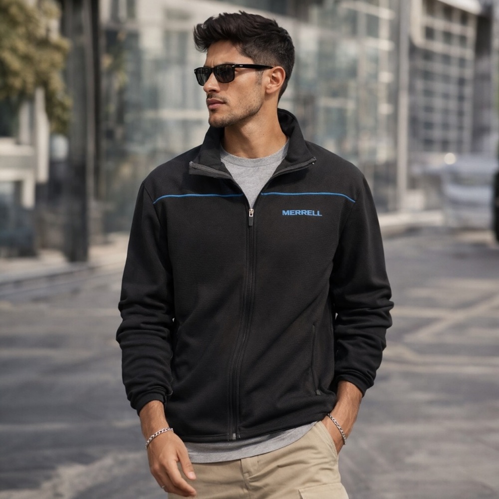 Merrell Aeroblock Soft Shell Full Zip Performance Jacket Black Blue Men’s L R1